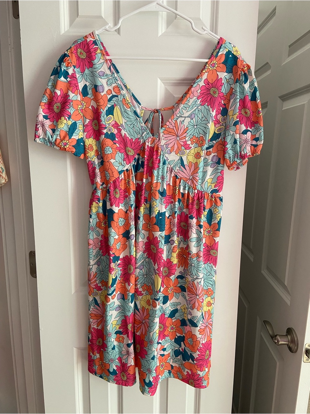 Women’s ' Floral Empire-Waist Summer Dress - Pink & Orange